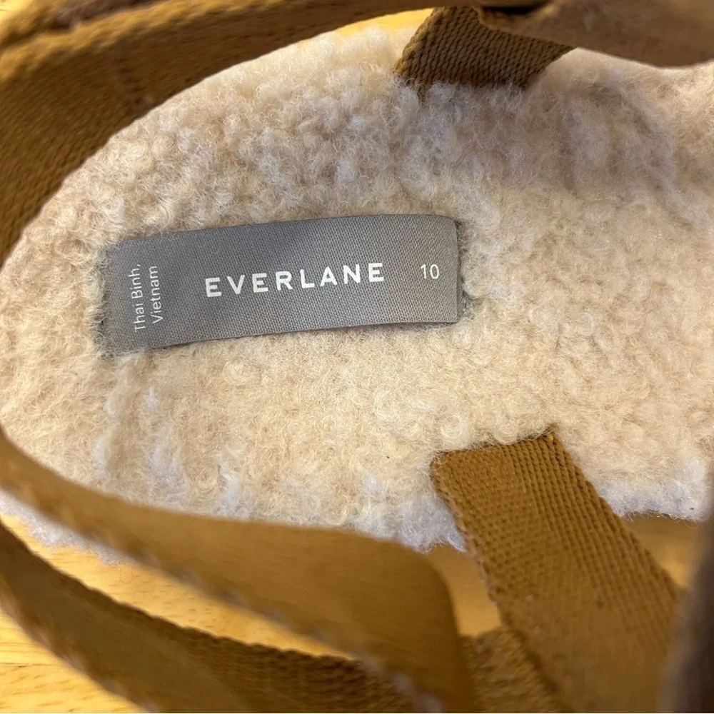 EVERLANE The Renew Teddy Sherpa Faux Fur Sport Sandals in Brown Sugar